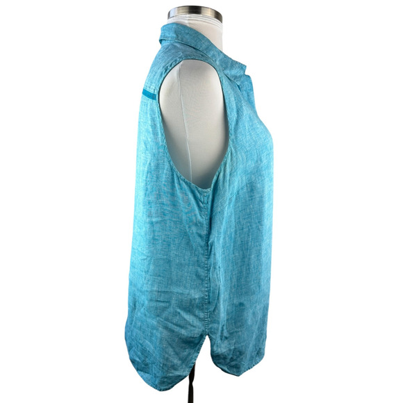 Chico's 100% Linen No Iron FreshChic Turquoise Tunic Top Sleeveless Plus Size 22 - Picture 6 of 10